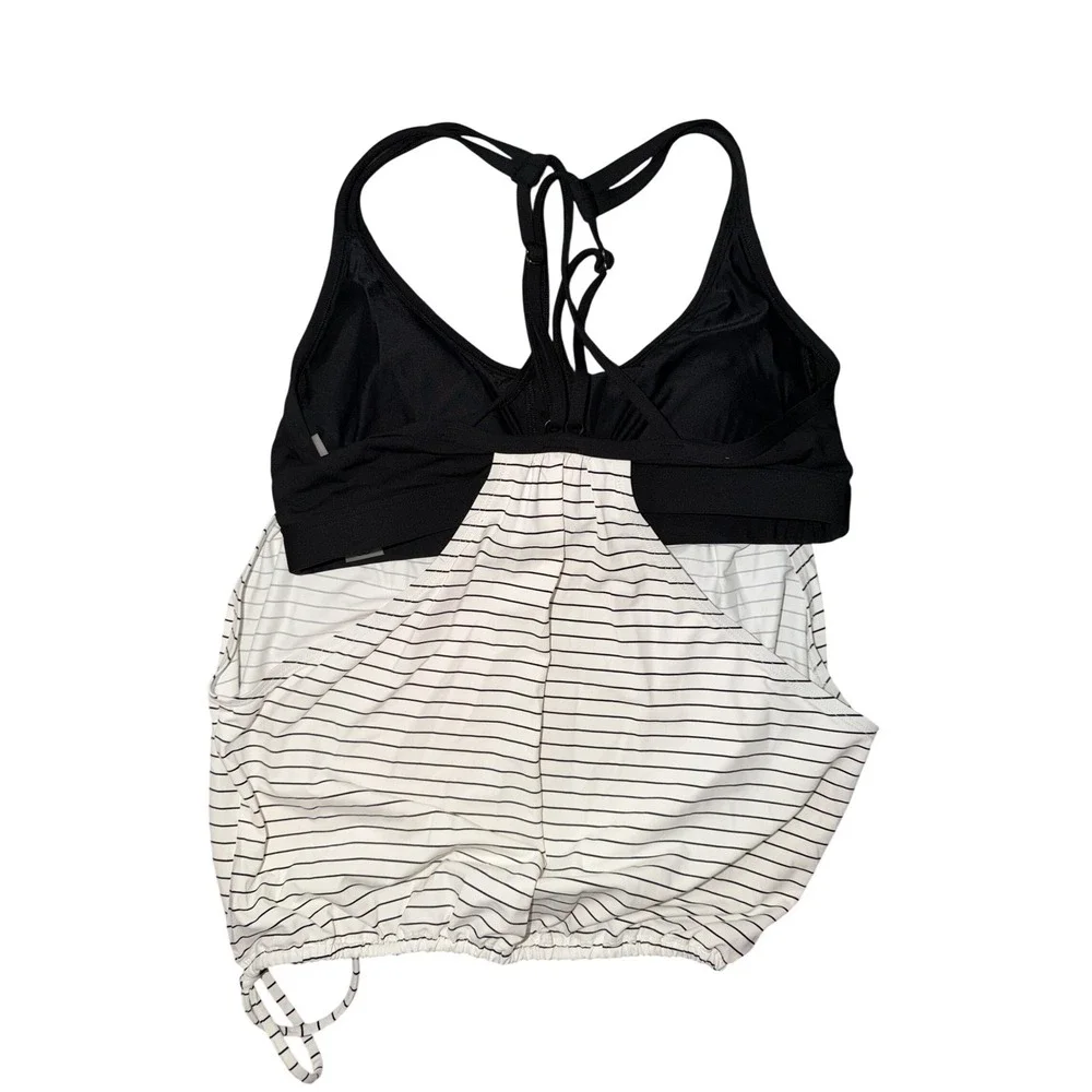 CALIA‎ Carrie Underwood Striped Layered Tankini Top Black White Small T2